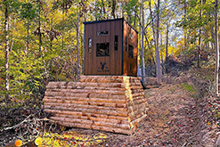 Elevated Hunting Blind in Forest with Autumn Trees
