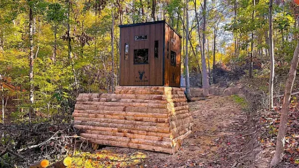 Wooden Hunting Blind Elevated in Forested Area Millersburg Autumn Scenery
