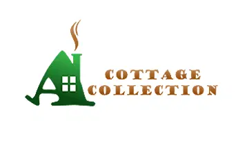 Green Cottage Collection Logo with Chimney Smoke on White Background