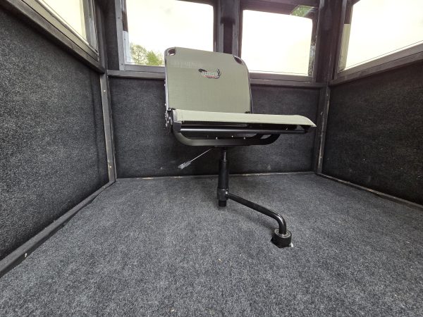 Camo Gas Lift Seat Inside a Hunting Blind with Carpeted Floor