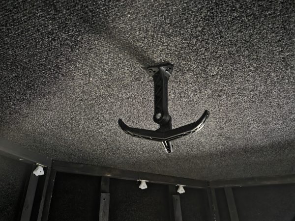 Adjustable Bow Hanger Installed on Hunting Blind Ceiling