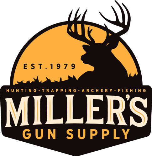 Silhouette of Deer Inside Miller's Gun Supply Logo, Est. 1979